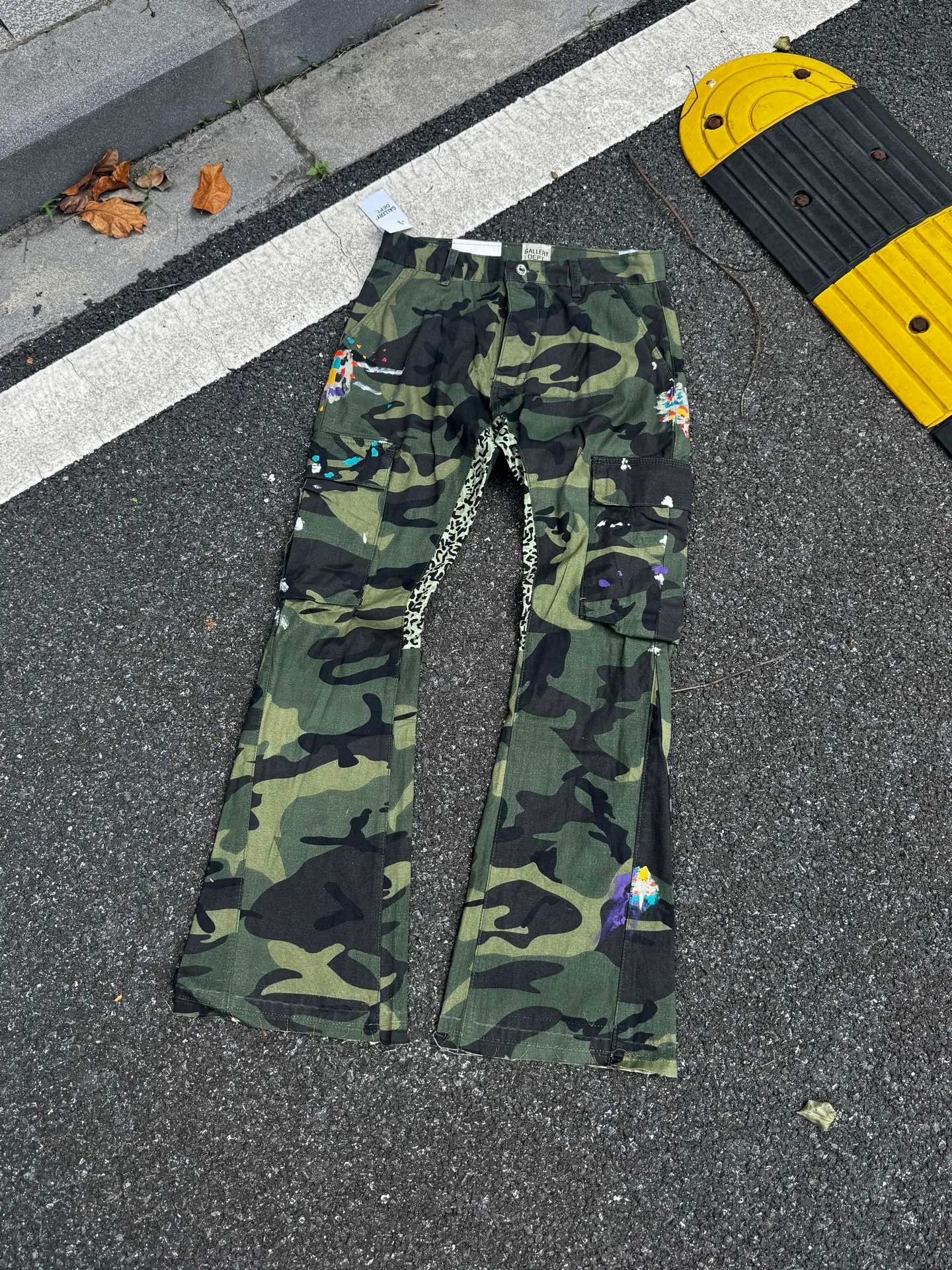 P250💰GA1 top version GALLERY DEPT. Camouflage splicing jeans micro-flared overalls Size: 28 30 32 34 36 (corresponding to S M L XL XXL)